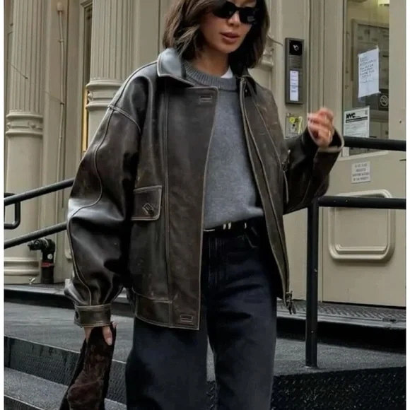 Vintage J. Crew Genuine Thick Leather Jacket Classic Fit - Picture 2 of 12